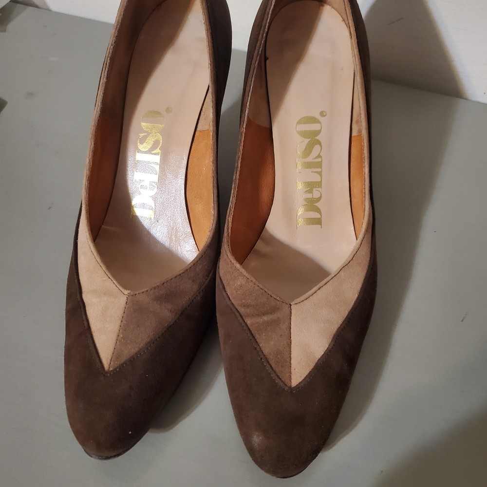 Vintage Brown Suede Colorblock Heels Size 6.5 1960s - Picture 3 of 9